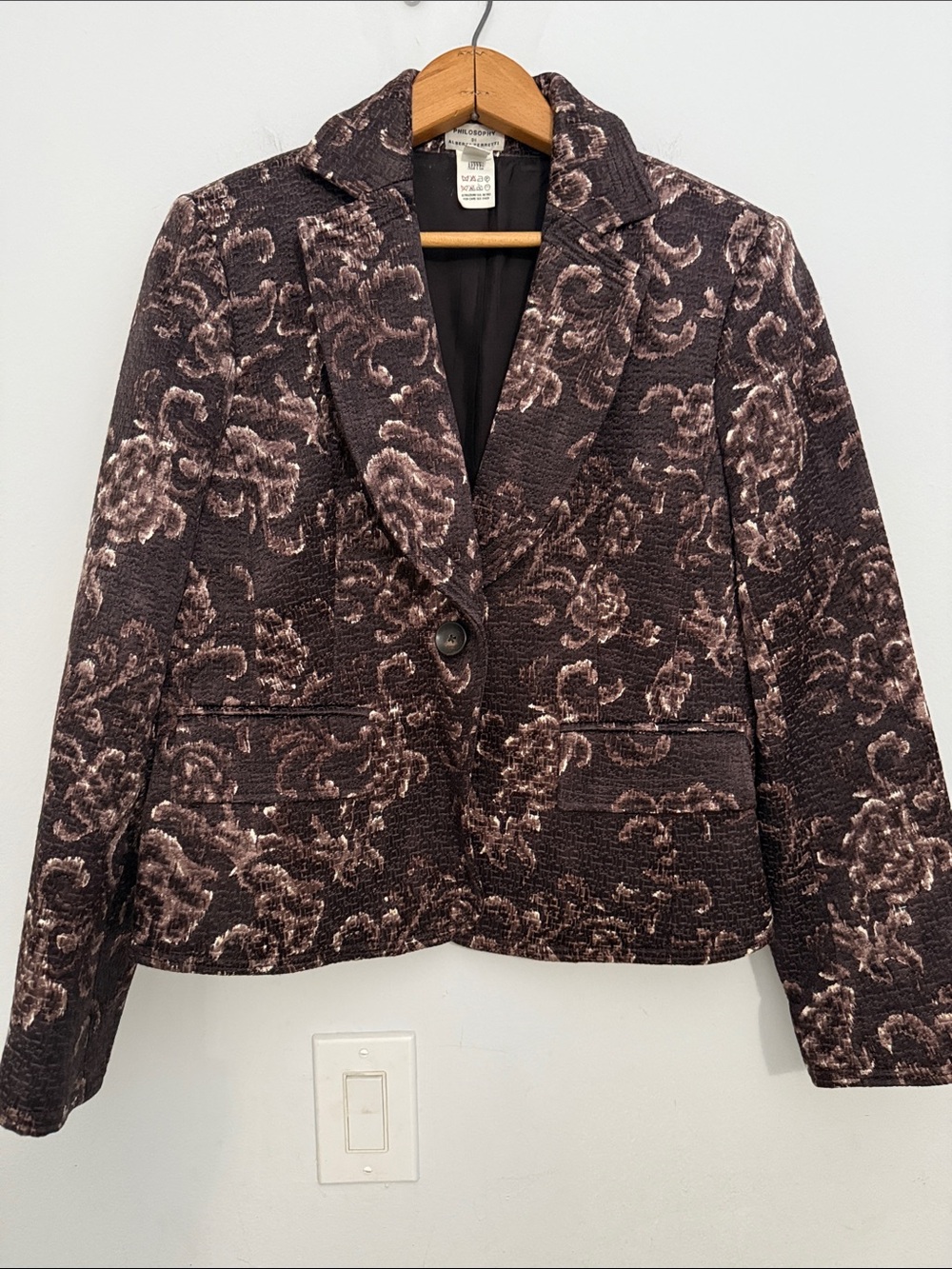 Philosophy di Alberta Ferretti Brown Floral Jacquard Blazer Vintage Classic Fall